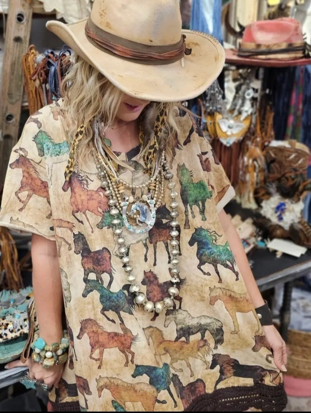 RB The Ruger Boho Horse Print Linen And Cotton Embroidered Bottom